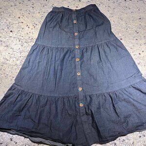 Women's SHOSHANNA Lightweight Denim Button-Front Midi-Dress A-Line Tiered XS